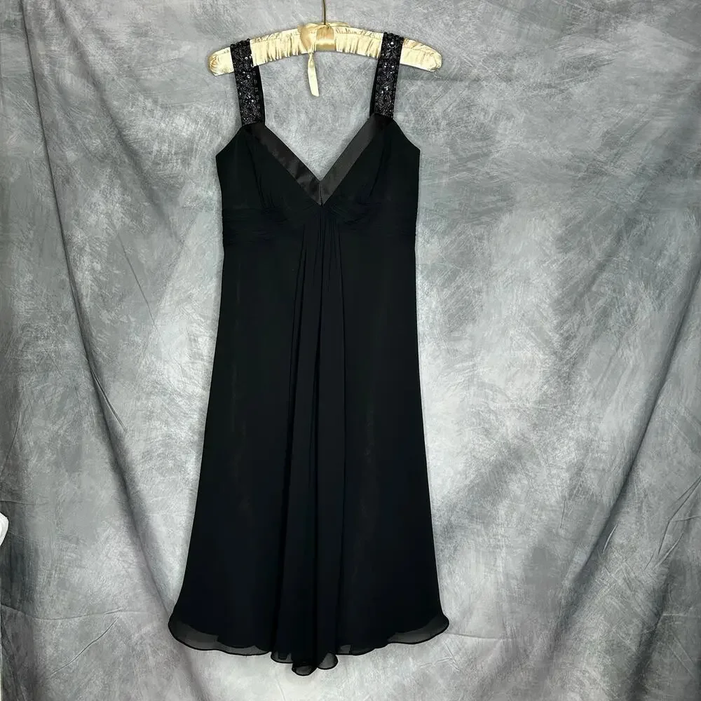 David's Bridal Dress Black Women 4 Shiny Bleads Sleeveless Knee Length Wedding - Picture 3 of 6